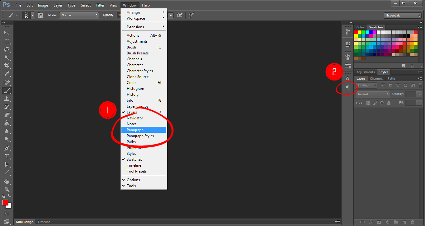 Selecting-Paragraph-Style-Panel-in-Adobe-Photoshop-CS6